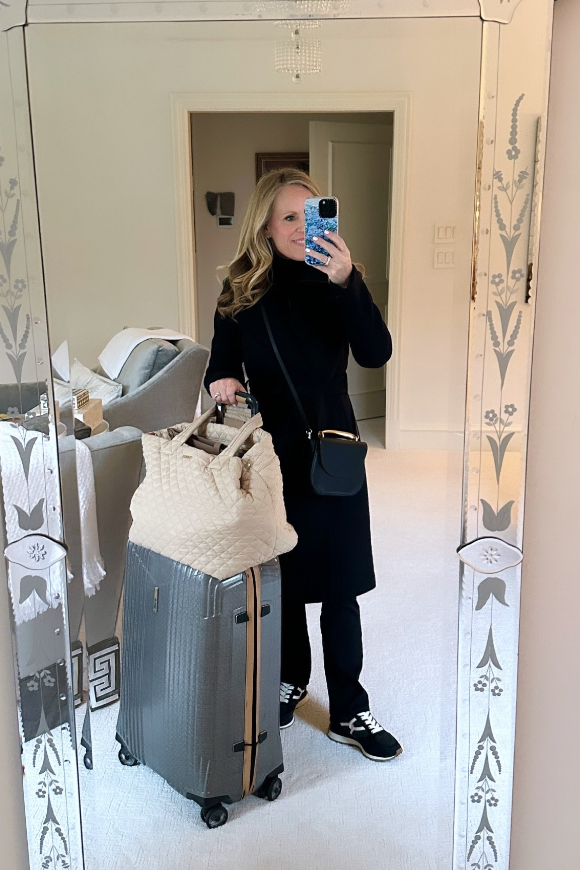 New York travel look 

Mackage black wool wrap coat with removable sweater vest insert 

Best travel pants Mersea black jeans
Cashmere sweater 
Veronica crate Valentina shearling and wool sneakers 

Mz wallace metro deluxe tote 

#LTKOver40 #LTKStyleTip #LTKTravel