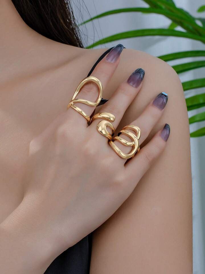 3pcs Personalized Lucky Wishing Fashion Alloy Rings With Gemstone Inlay And Fade-Proof Features S... | SHEIN