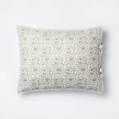 Decorative Border Cotton Slub Print Quilt Sham Light Teal Green – Threshold™ designed with St... | Target