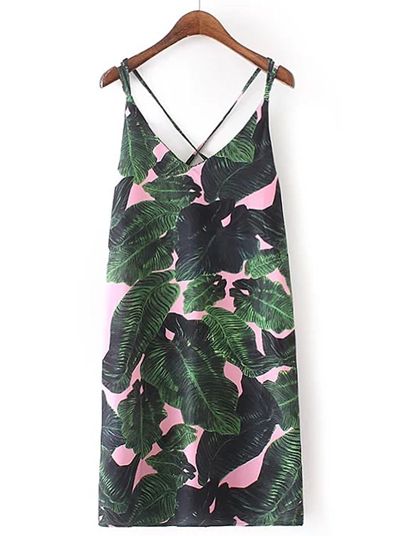 Tropical Print Criss Cross Back Cami Dress | SHEIN