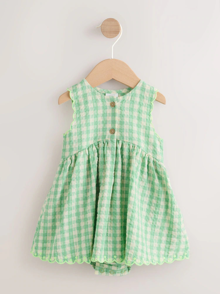 Green Gingham Woven Baby Dress With Intergrated Bodysuit (0mths-2yrs) | Next US