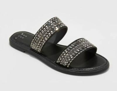 Women's Kersha Embellished Slide Sandals Black - A New Day - SIZE 6 | eBay US