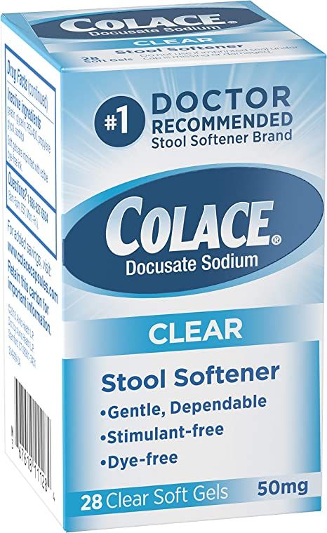 Colace Clear Stool Softener 50mg Soft Gels 28 Count Docusate Sodium Stool Softener for Gentle Dep... | Amazon (US)