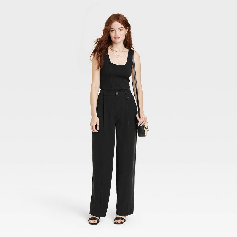 Women's High-Rise Relaxed Fit Full Length Baggy Wide Leg Trousers - A New Day™ Black 4 | Target