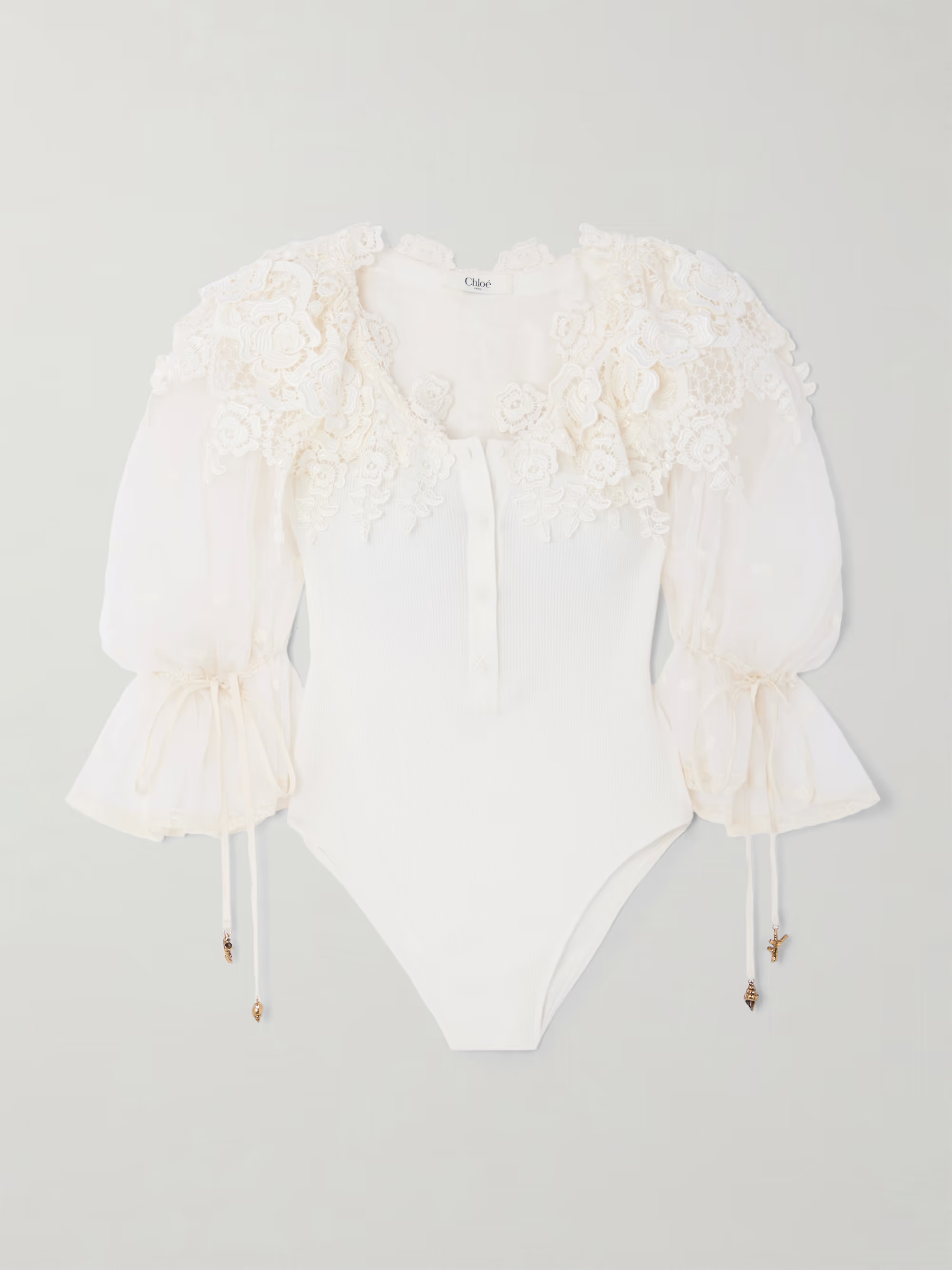 CHLOÉ Embellished lace-trimmed cotton bodysuit | NET-A-PORTER (UK & EU)