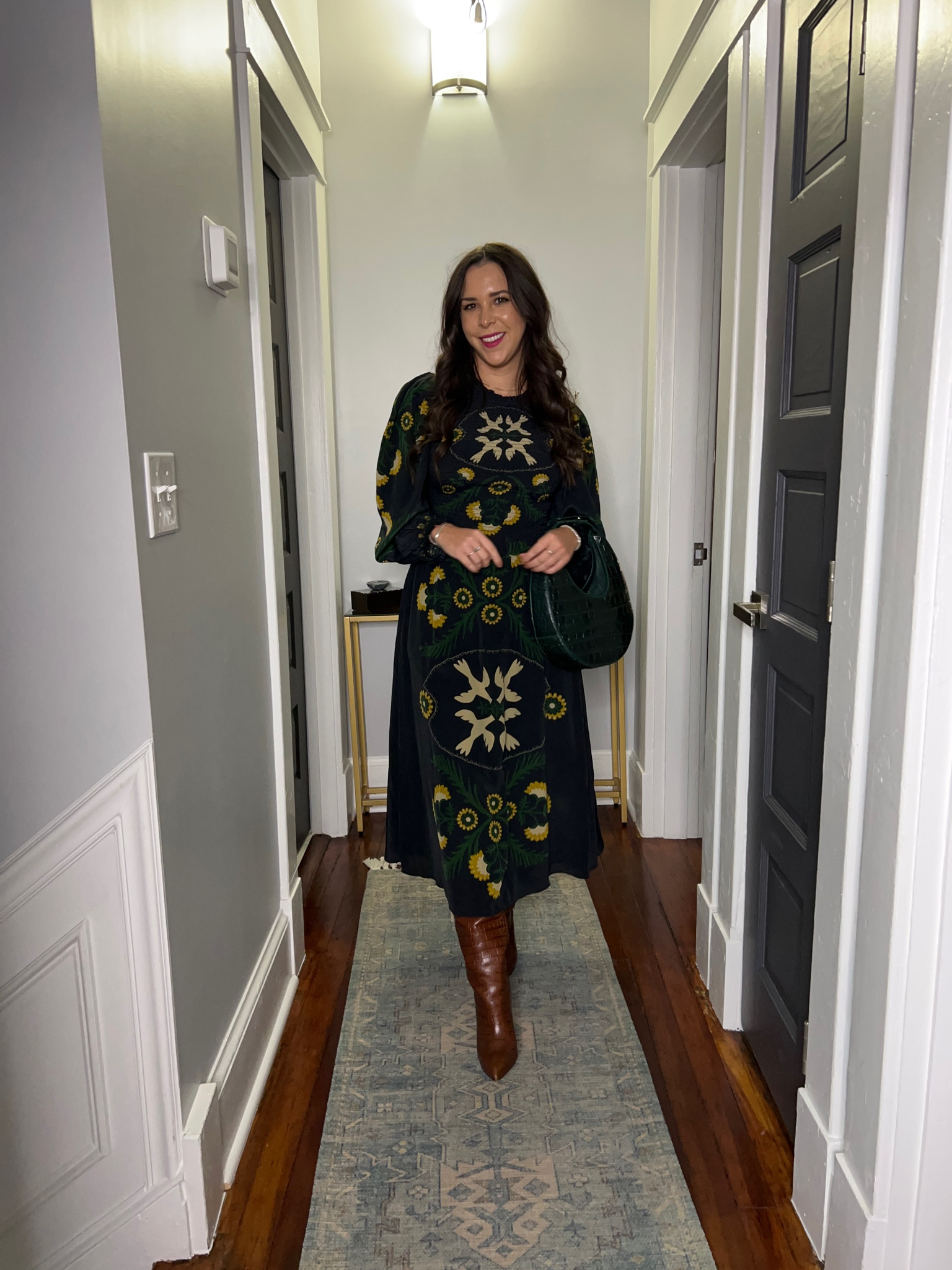 Friendsgiving/thanksgiving outfit.

Knee high boots. Printed maxi dress. Long sleeve maxi dress

#LTKfindsunder100 #LTKstyletip #LTKSeasonal