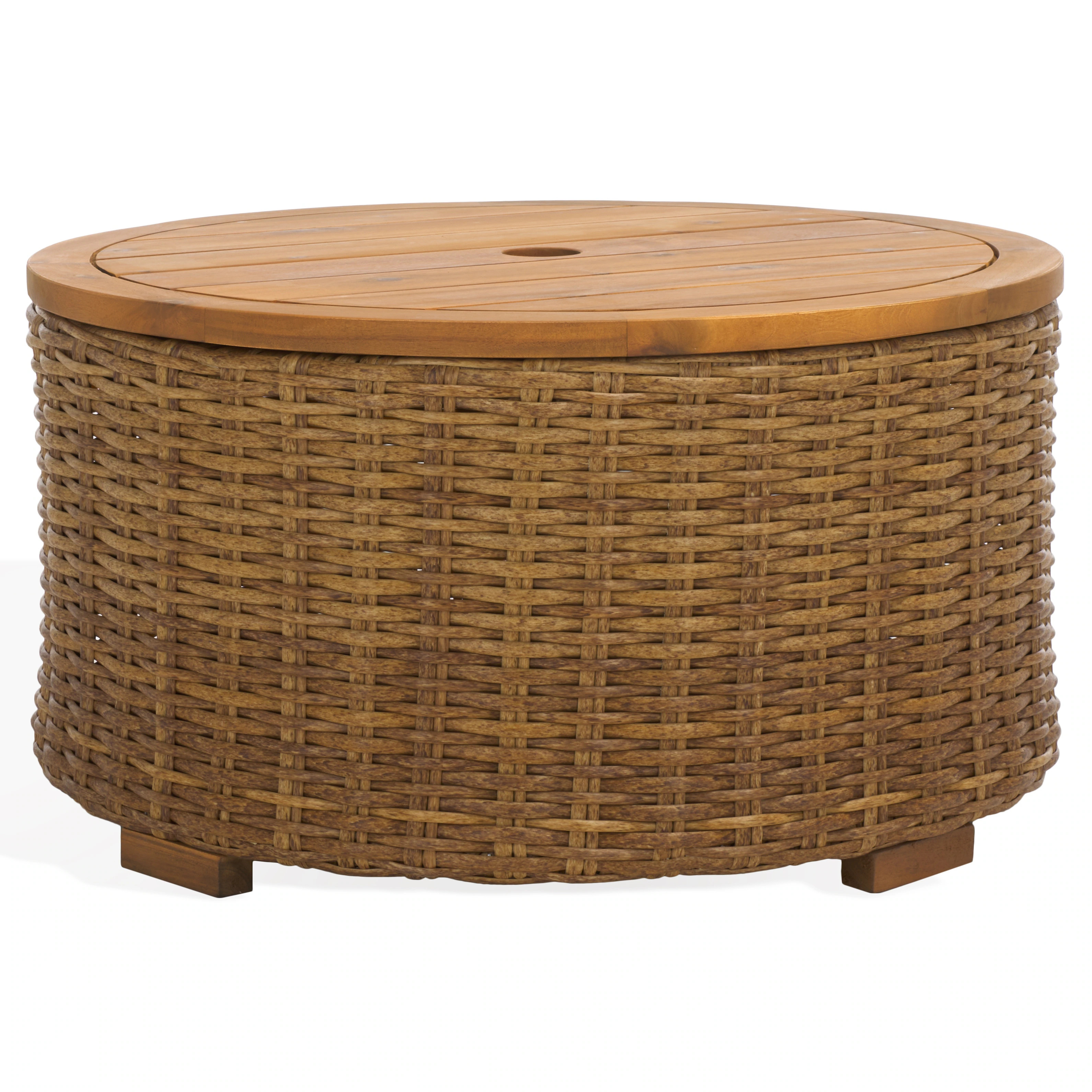 SAFAVIEH Couture Outdoor Patio Furniture Anguilla Storage Coffee Table, Round Wicker, Lift-Off Wo... | Overstock