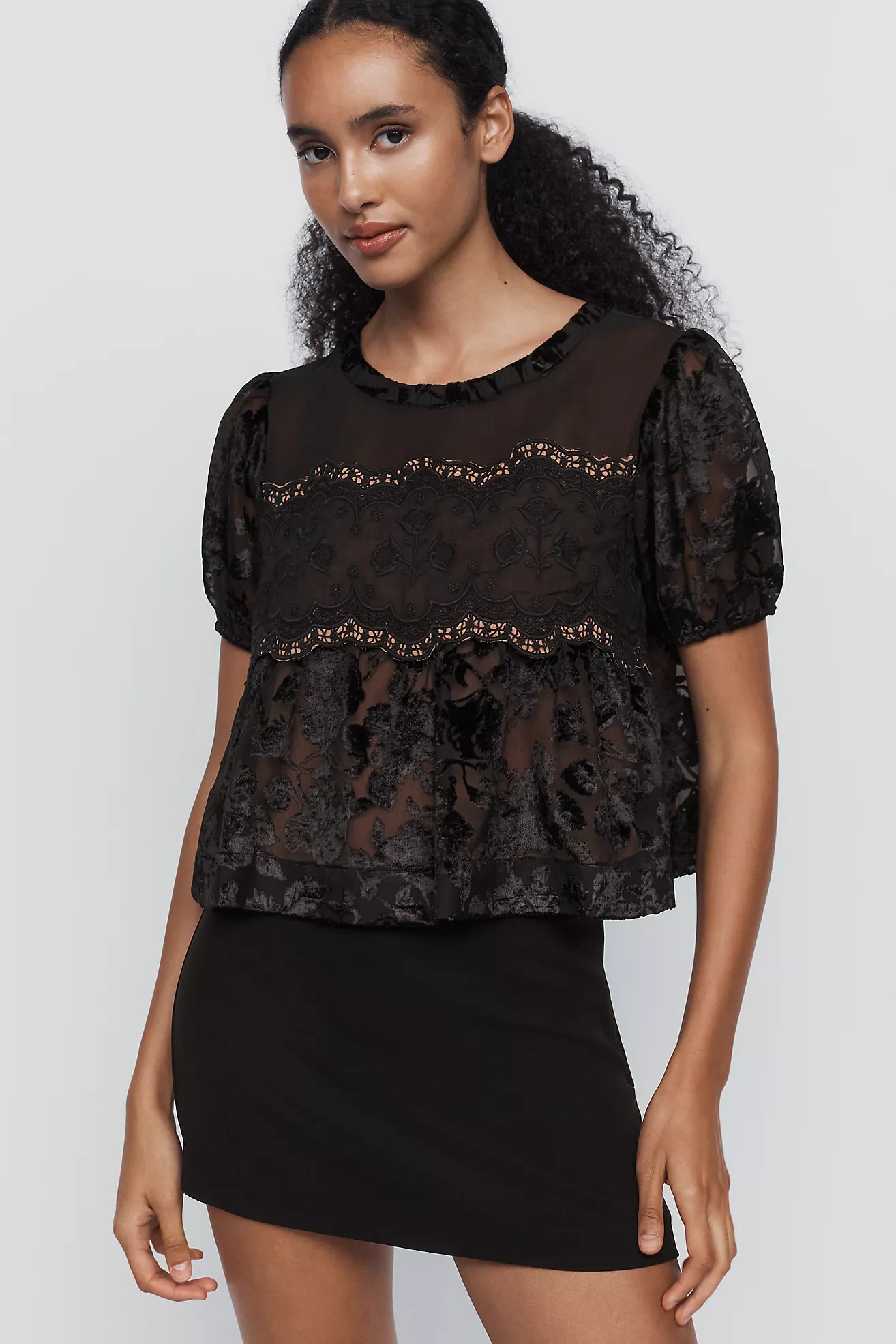 By Anthropologie Velvet Burnout Swing Top | Anthropologie (US)