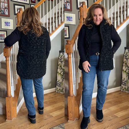 Whisper featherweight vest for under $50! It’s a lovely black on black print. Not velvet. But a really pretty Luxe nylon. 

Jeans 25% off size 2.0 my smaller size for a more fitted look. 

#LTKFind #LTKunder50 #LTKsalealert