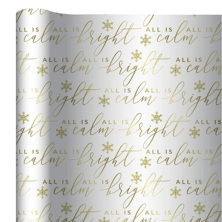 Gold and White All Is Calm Premium Heavyweight Christmas Wrapping Paper, 25 sq ft, by My Texas Ho... | Walmart (US)