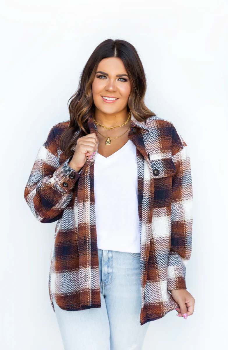 Teddy Bear Woven Flannel Plaid Button Down Shacket- 3 colors | Apricot Lane Boutique