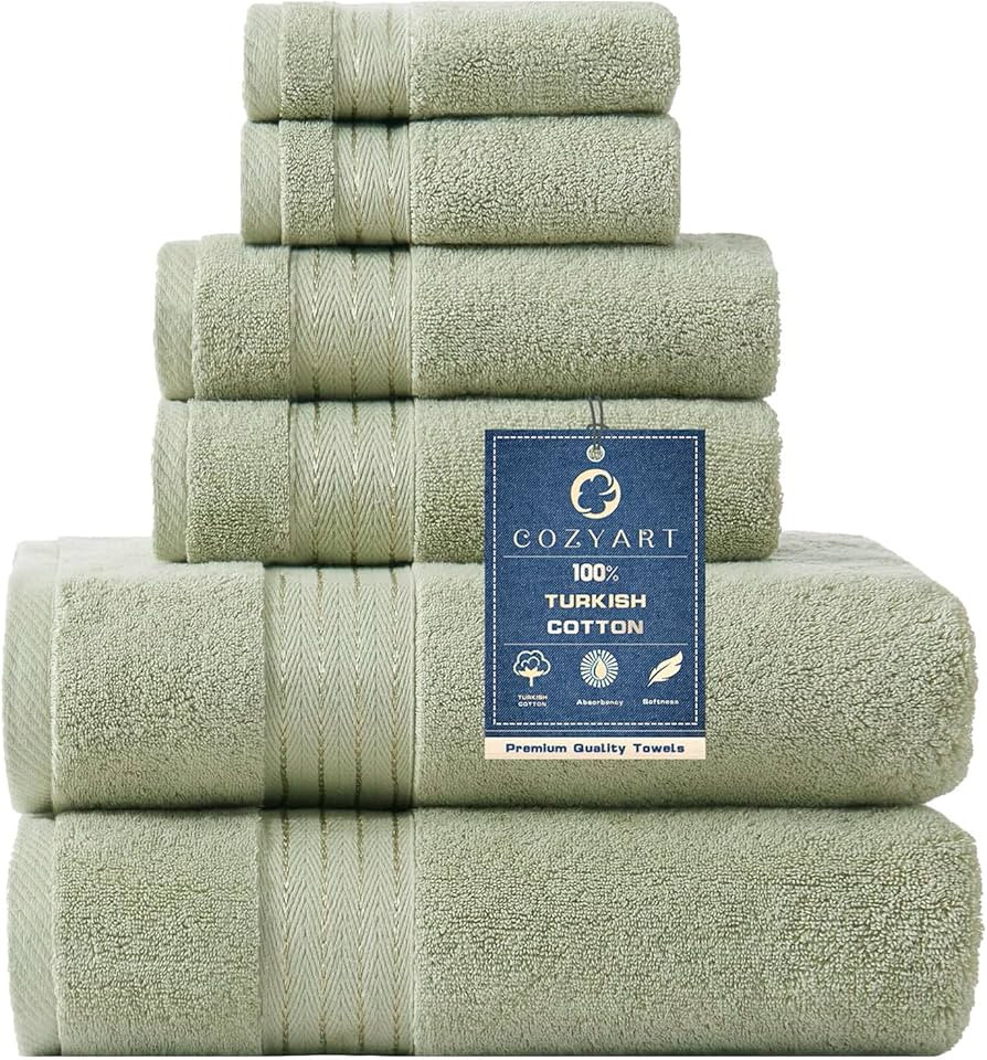 COZYART Sage Green Bath Towels Set for Bathroom Turkish Cotton Thick Soft Absorbent Durable 650 G... | Amazon (US)