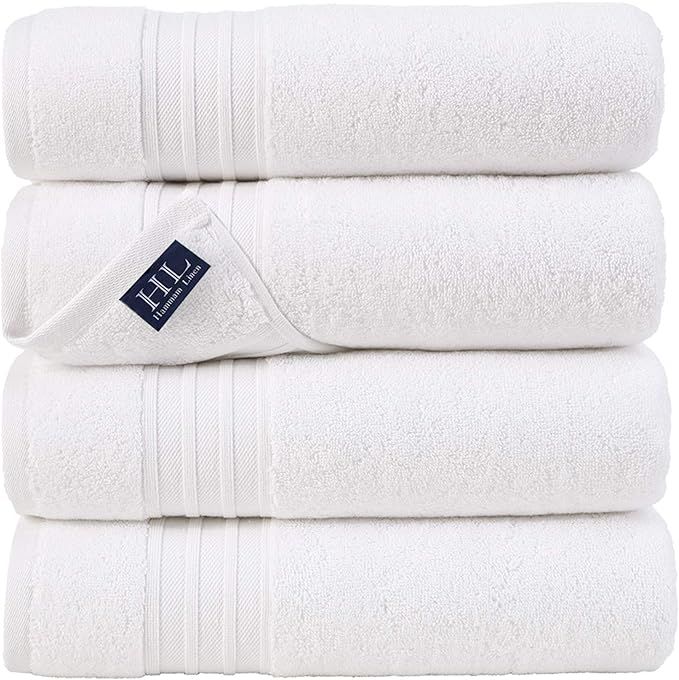 Hammam Linen White Bath Towels 4-Pack - 27x54 Soft and Absorbent, Premium Quality Perfect for Dai... | Amazon (US)
