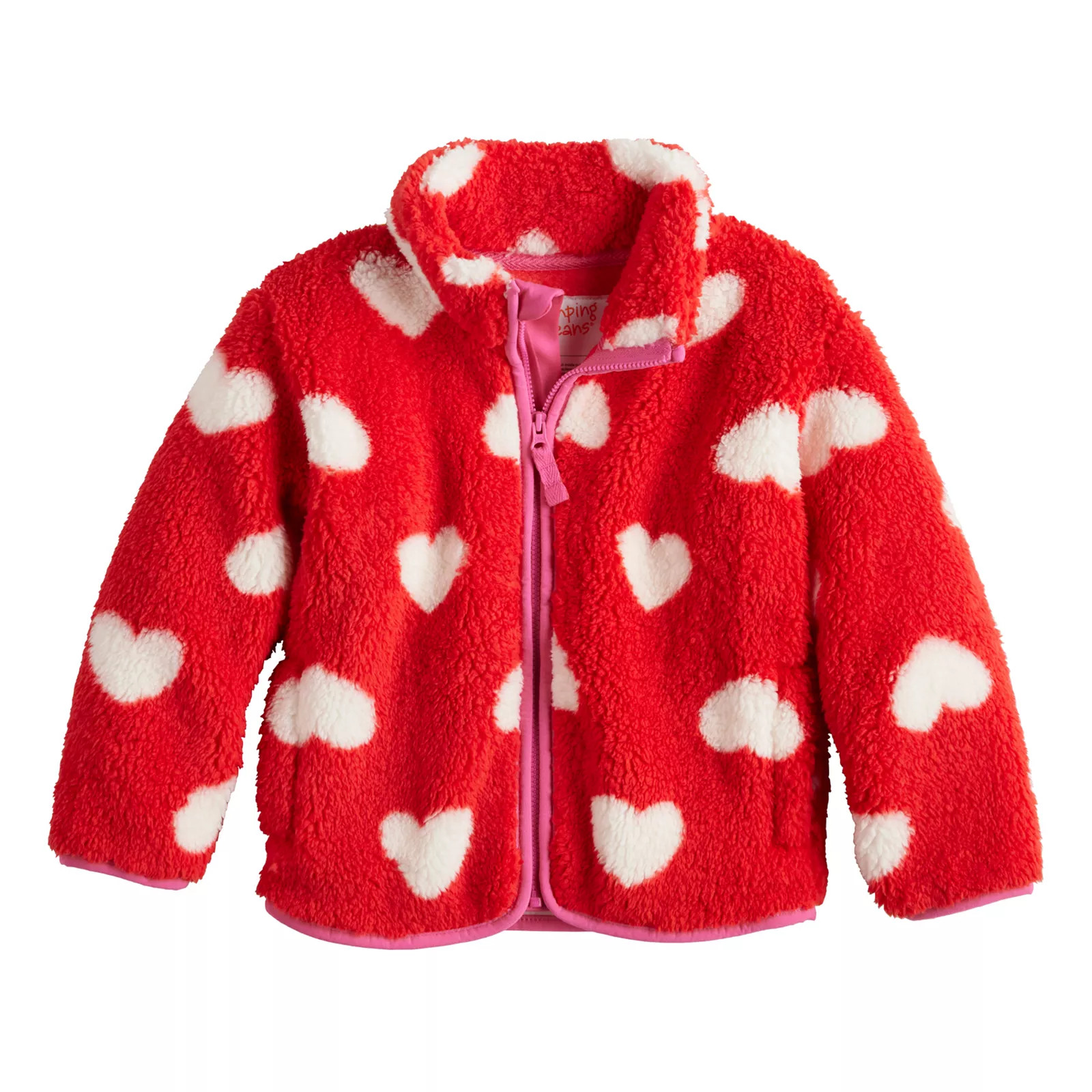 Toddler Girl Jumping Beans® Printed Sherpa Fleece Jacket, Toddler Girl's, Size: 3T, Red And White Hearts | Kohl's