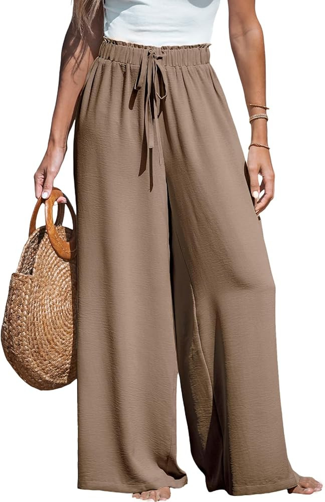 CUPSHE Women Wide Leg Pants High Waisted Trousers Linen Palazzo Lounge Beach Cover Ups Flowy Pant... | Amazon (US)