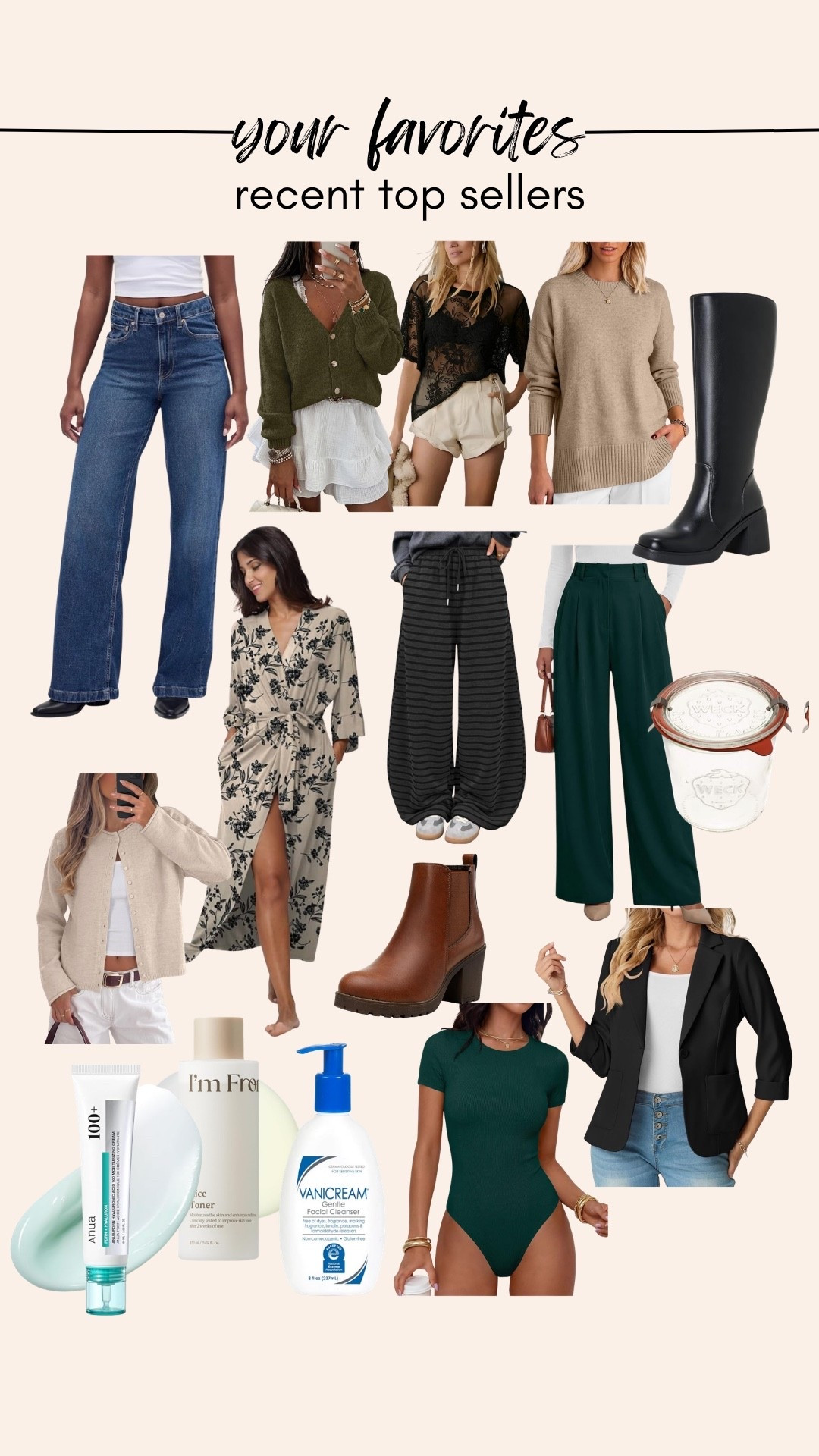 I wear my true size L in everything except I sized down to a M in the beige button cardigan  and sized up to an XL in the robe. // for the black boots, I wear the x-wide (my calves are 16.5in). // 31 short in the jeans