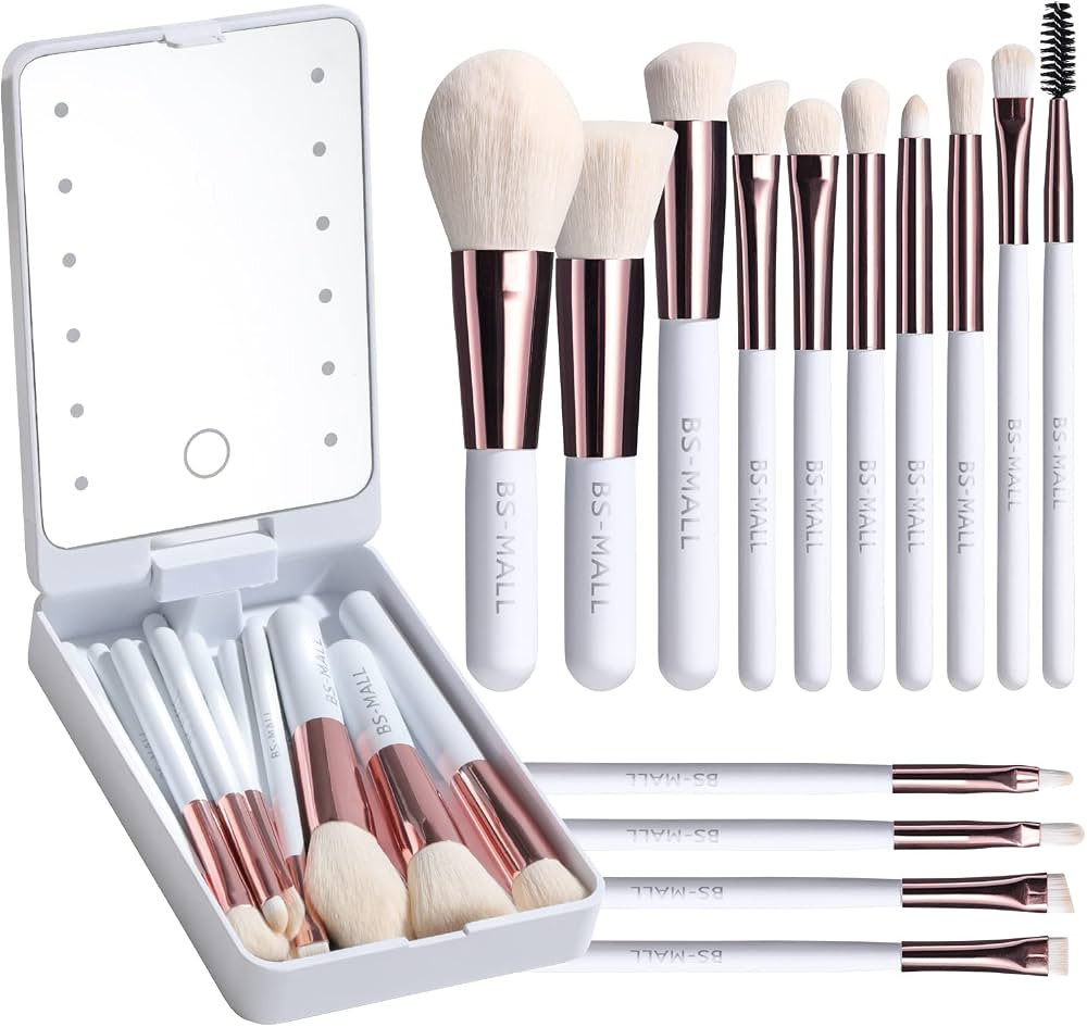 BS-MALL Travel Makeup Brush Set Foundation Powder Concealers Eye Shadows Makeup Set with LED ligh... | Amazon (US)