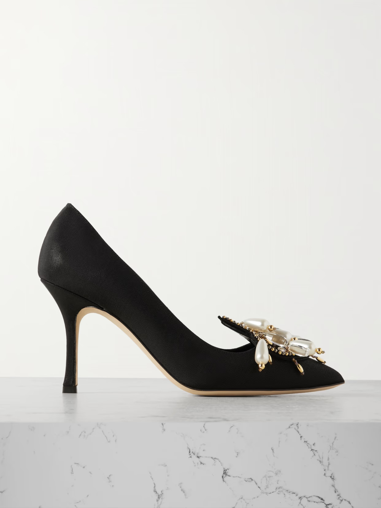 Manolo Blahnik - 90 Embellished Grosgrain Pumps - Black | NET-A-PORTER (US)