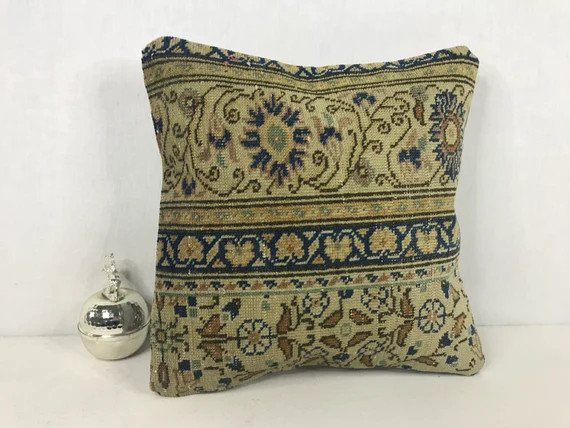 14x14  Pillow Cover, Boho Carpet Pillow, Neutral Decor, Handwoven Carpet Pillow, Floor Cushion Co... | Etsy (US)