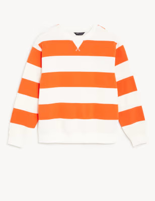 Cotton Rich Striped Crew Neck Sweatshirt | Marks & Spencer (UK)