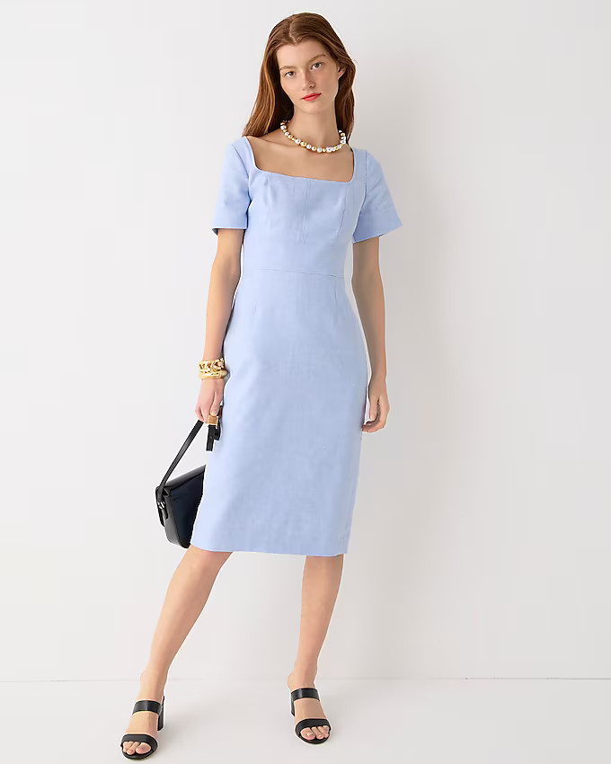 Squareneck sheath dress in stretch linen blend | J. Crew US