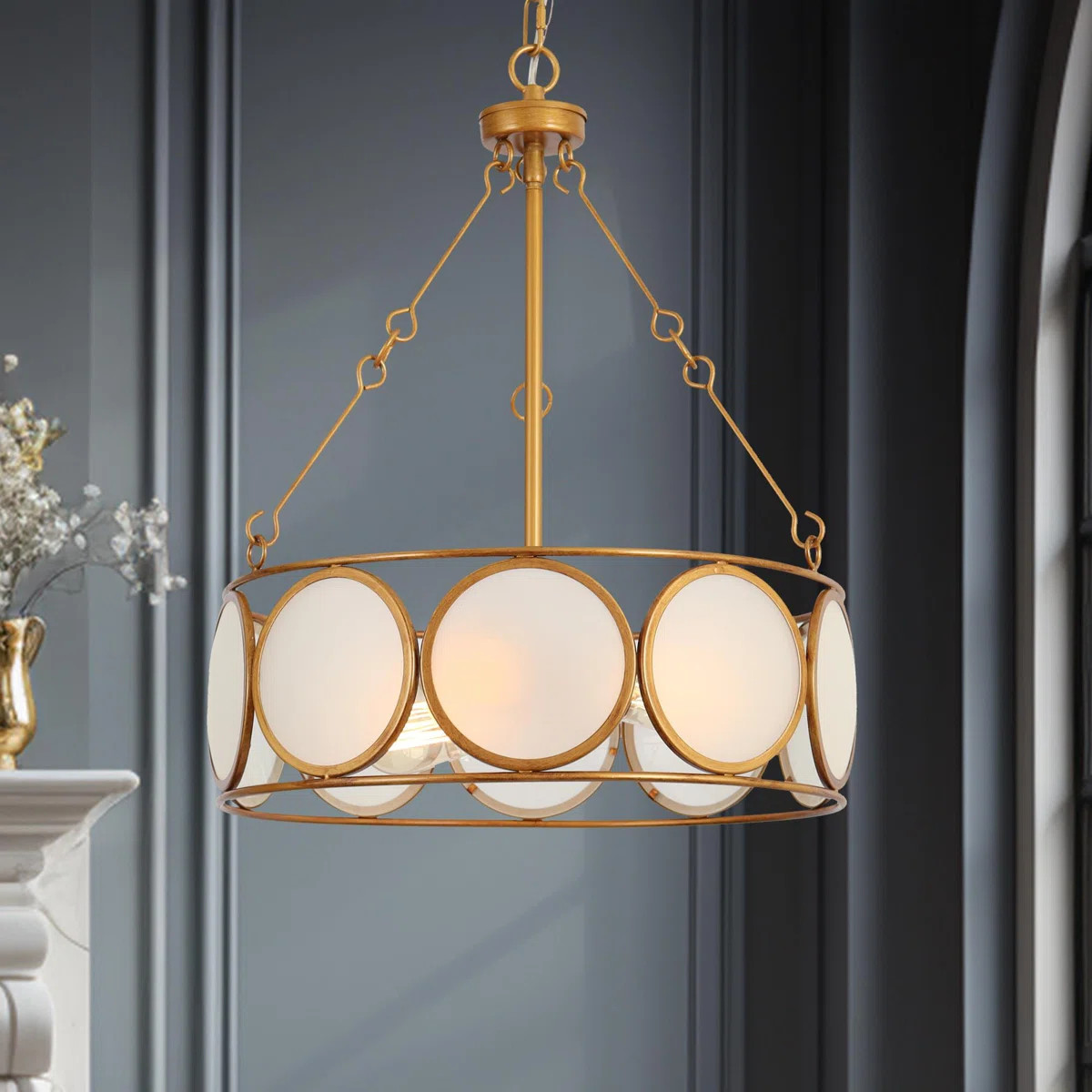 Chrispher 3-Light Gold Drum Chandelier with Frosted Glass shade | Wayfair North America
