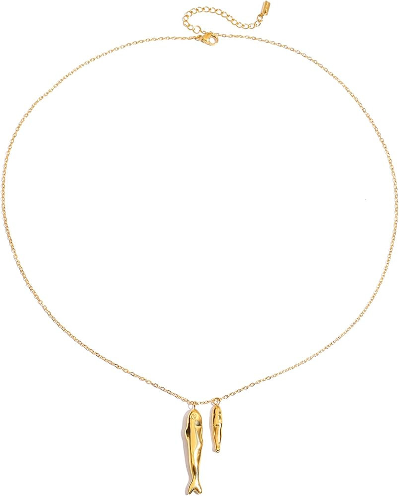 Beach Necklaces for Women - Gold Fish Pendant Necklace, Waterproof Ocean Summer Beach Jewelry | Amazon (US)