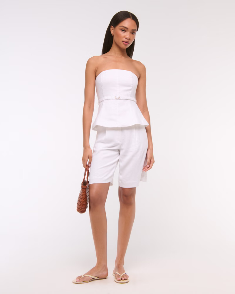 Women's Premium Linen Strapless Tailored Top | Women's Tops | Abercrombie.com | Abercrombie & Fitch (US)