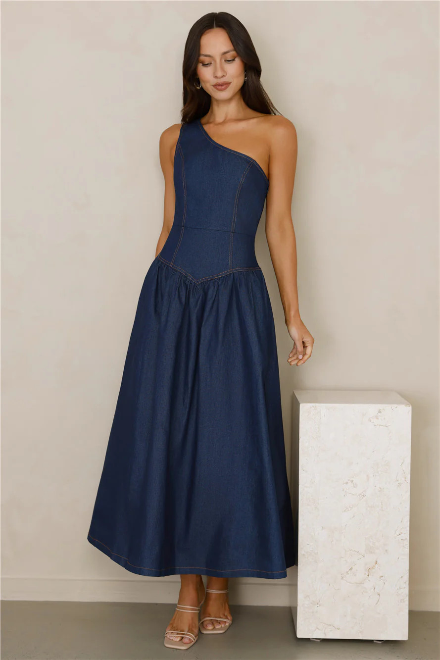 Indigo Dreams One Shoulder Maxi Dress Denim | Hello Molly (US)