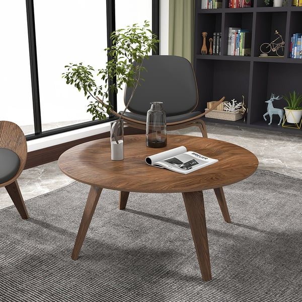 Modern Round Lift-Top Coffee Table Set with Storage & 3 Ottomans White & Walnut | Homary