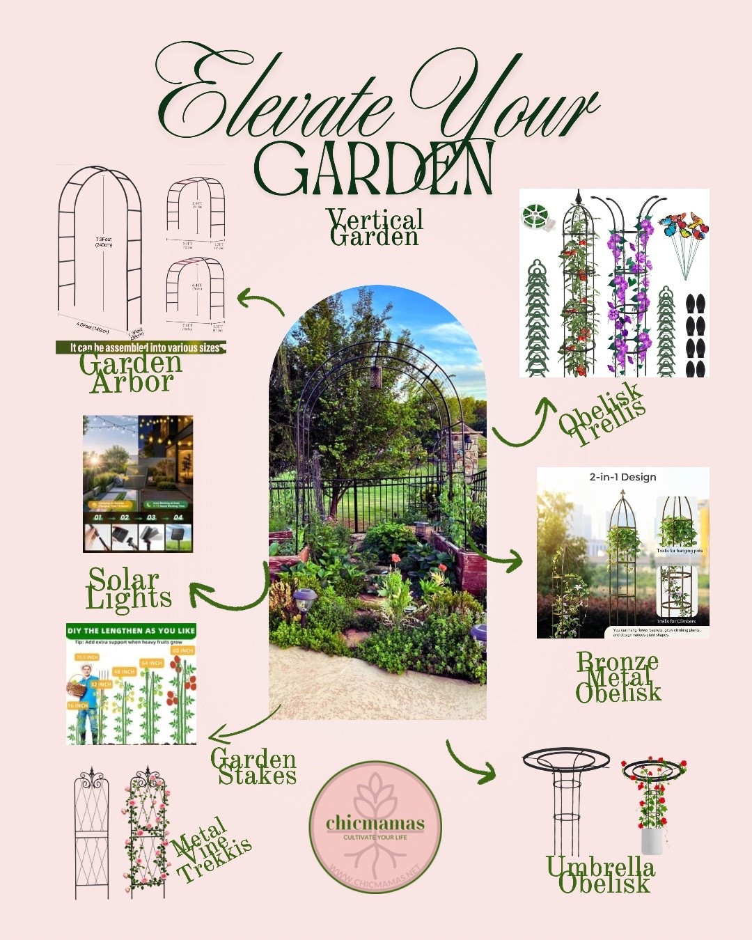 Ready to take your backyard from "basic" to "botanical bliss"? 🌿✨
Whether you’re aiming for a romantic rose arch or a vegetable patch that actually stays organized, the right structure makes all the difference. I have curated a Vertical Garden Collection to save space, support your heavy hitters (looking at you, tomatoes! 🍅), and add that "wow" factor to your curb appeal.
Why Vertical Gardening?
 * Maximize Space: Grow up, not out—perfect for smaller patios or lush yards alike.
 * Healthier Plants: Better airflow and sun exposure mean fewer pests and more blooms.
 * Instant Elegance: From bronze obelisks to solar-lit walkways, create a sanctuary you never want to leave.
What’s In Store:
 * ⛩️ Garden Arbors: The perfect entryway for climbing vines.
 * 🗼 Bronze Metal Obelisks: Architectural chic for your flower beds.
 * ☂️ Umbrella Trellises: Unique support for weeping plants and climbers.
 * ☀️ Solar Lighting: Keep the magic glowing long after the sun goes down.
Don’t just plant a garden—design an escape. 
Cultivate your life. 
Elevate your garden.
#GardenGoals #VerticalGardening #BackyardOasis #ChicMamas #GardenDesign #PlantParent #GreenThumb #OutdoorLiving