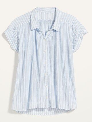 Oversized Textured-Stripe Short-Sleeve Shirt for Women | Old Navy (US)
