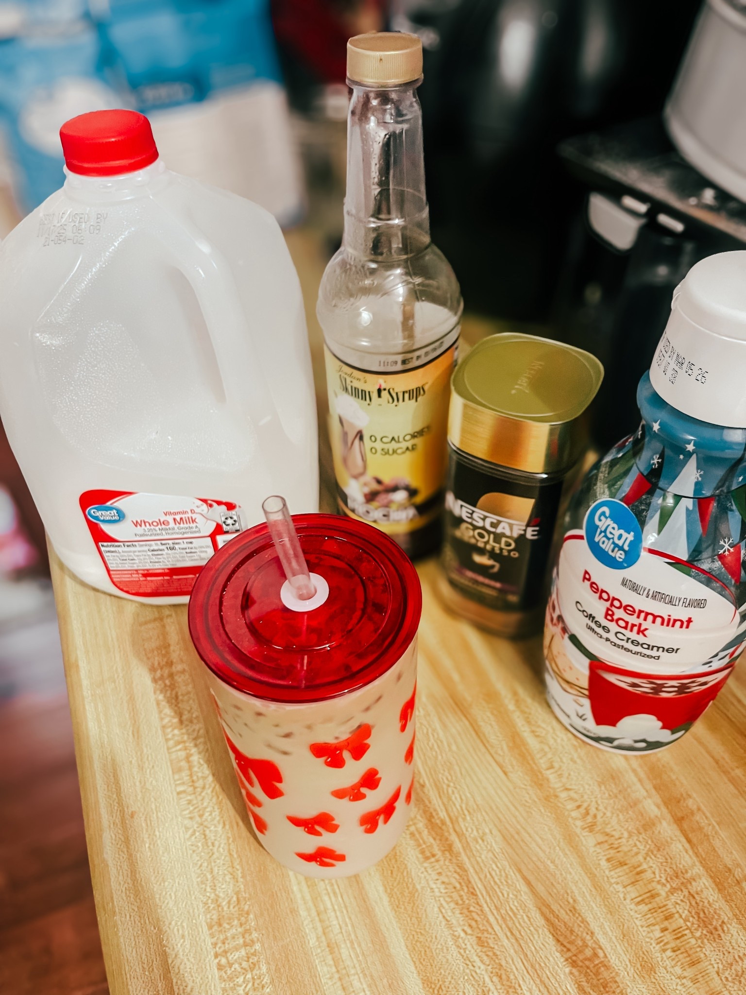 Current coffee routine!
Fill cup with ice 🧊 
Fill cup about halfway with milk 🥛
Add a SPLASH of mocha syrup (🔗)
In a separate cup, mix 3 tsp Nescafé Gold Intense (🔗) with 4 oz hot water.
Mixy mix, then pour over milk. 
Top with a splash (or more!) of Peppermint Bark creamer (🔗) or more, and another splash of mocha syrup.
Mixy mix, drinky drink! Cheers 🥂 ☕️

Also linked my CUTE new cup here from Walmart, and also the other one I got—it’s got Christmas trees!

#LTKHoliday #LTKSeasonal #LTKHome