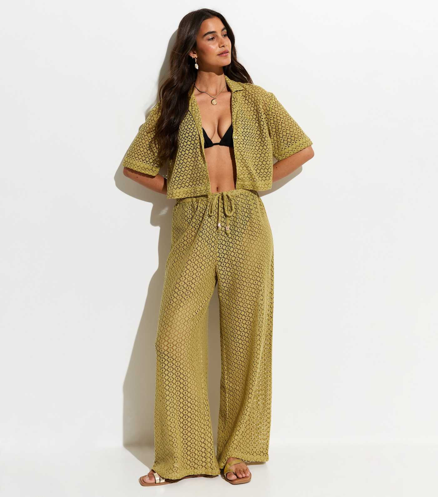 Green Crochet Knit Wide Leg Trousers | New Look | New Look (UK)