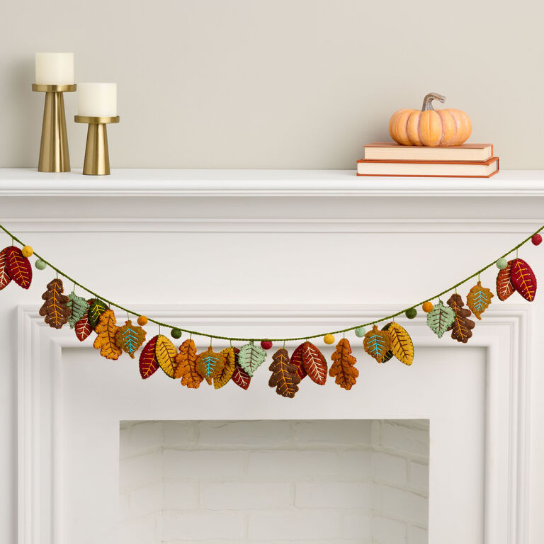 Multicolor Wool Beaded Autumn Leaves Garland | World Market