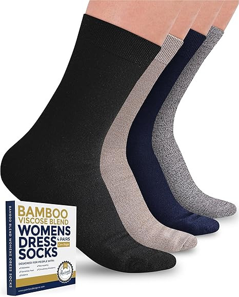 Pembrook Bamboo Viscose Dress Socks Women - 4 Pairs Crew Thin Socks Women | Moisture Wicking Wome... | Amazon (US)