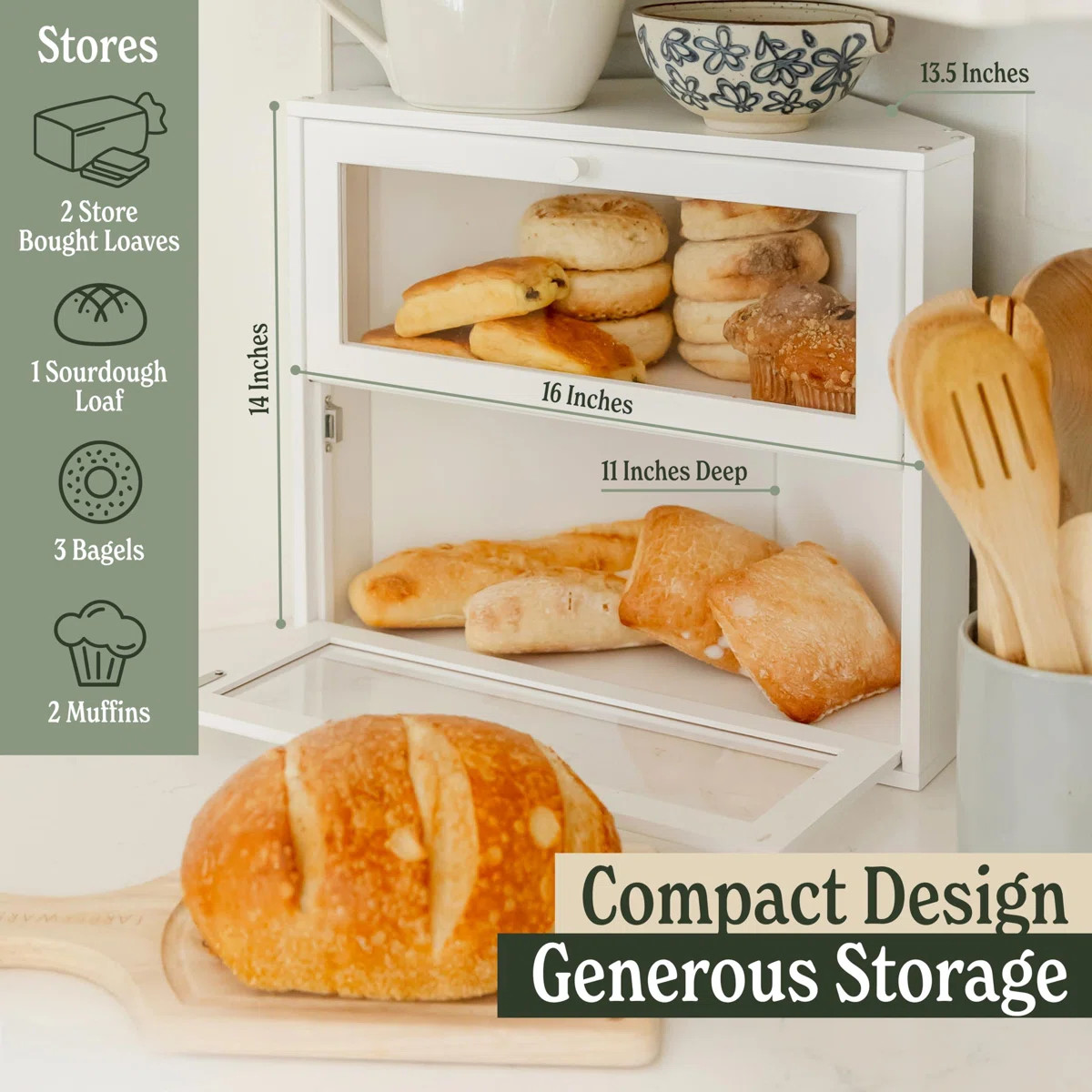 Corner Bread Box For Kitchen Countertop - New 2025 Airtight Design - Extra Large, Double Layer Wh... | Wayfair North America