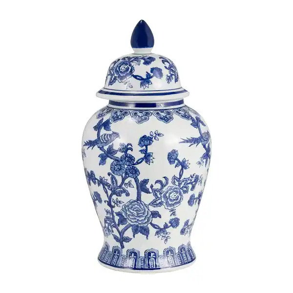 Sagebrook Home Ceramic Chinoiserie Ginger Jar with Lid - Blue - 9" x 9" x 18" | Bed Bath & Beyond