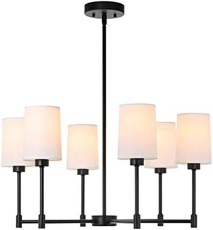 XiNBEi Lighting Chandeliers, 6 Light Chandelier with Fabric Shade, Modern Pendant Lighting Matte Bla | Amazon (US)