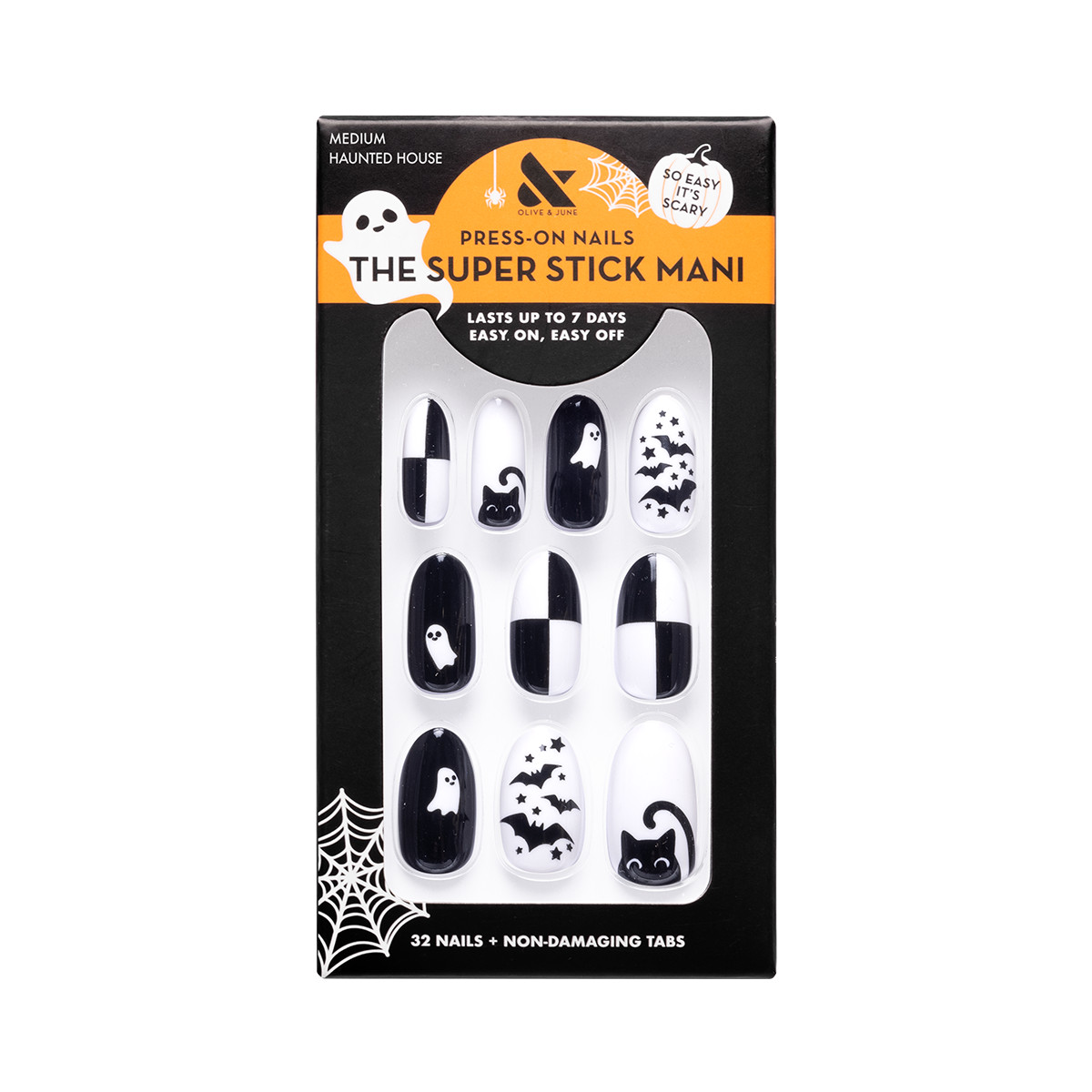 Olive & June Super Stick Mani Medium Oval Press-On Tabs, Haunted House, 32 Pieces | Walmart (US)