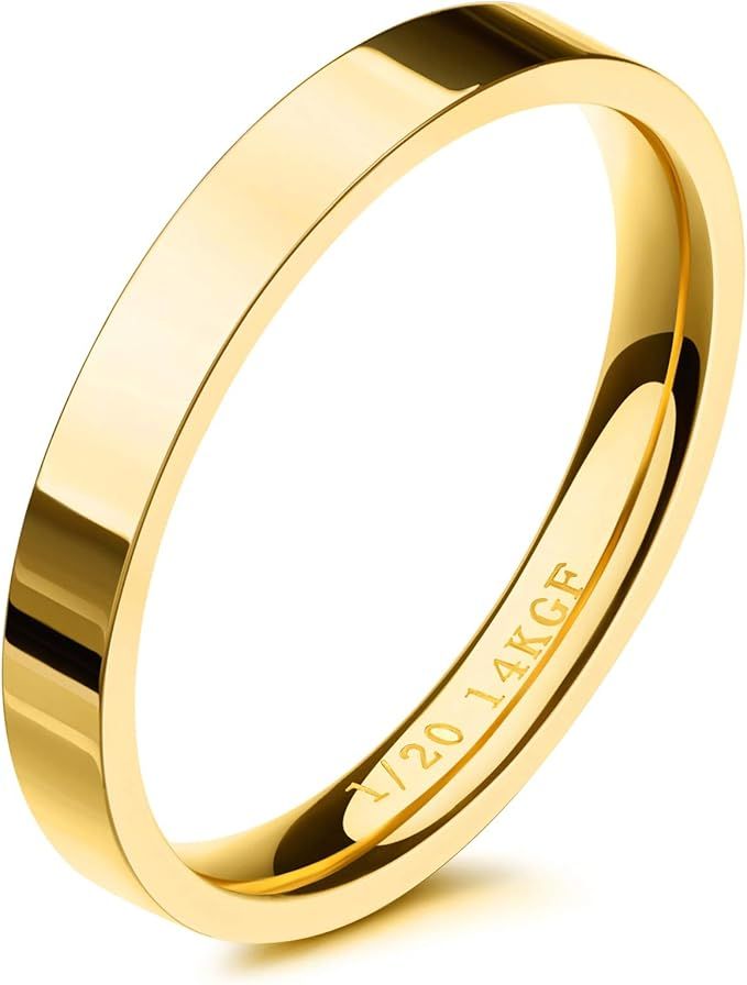 NOKMIT 3mm 14K Gold Filled Rings for Women Girls Stacking Statement Band Pointer Finger Thumb Rin... | Amazon (CA)