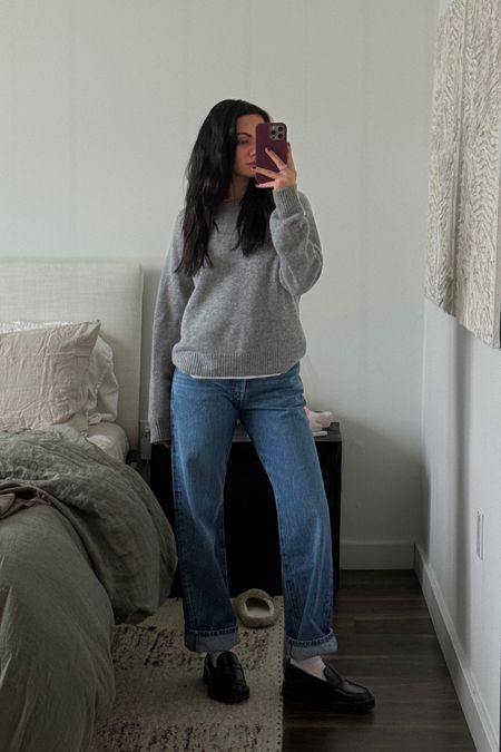 Casual ootd - grey knit sweater, Levi’s 501 90s jeans (my go to) reformation loafers 

#LTKMostLoved #LTKstyletip #LTKGiftGuide