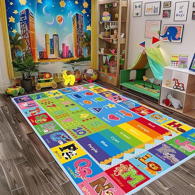 ABC Carpet Kids Carpet for Playroom Classroom Floor Play Mat Preschool Rugs ABC Numbers Animals 5... | Amazon (US)