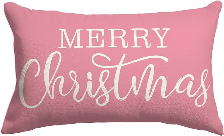 LOMCHEN Pink Christmas Lumbar Pillow Cover 12x20 Inches for Christmas Decorations Merry Christmas... | Amazon (US)