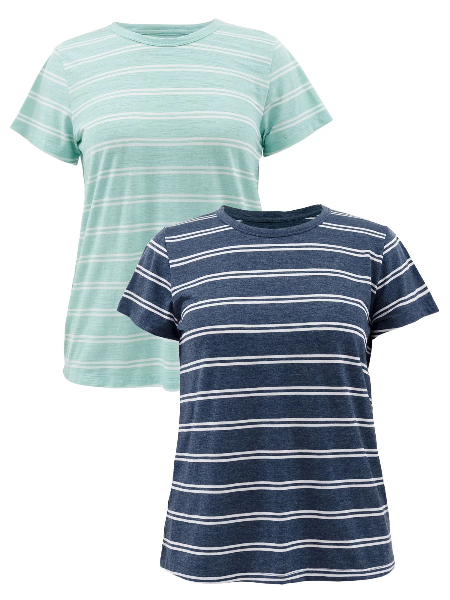 Time and Tru Womens Striped Short Sleeve Slub Crew Neck T-Shirt, 2-Pack | Walmart (US)