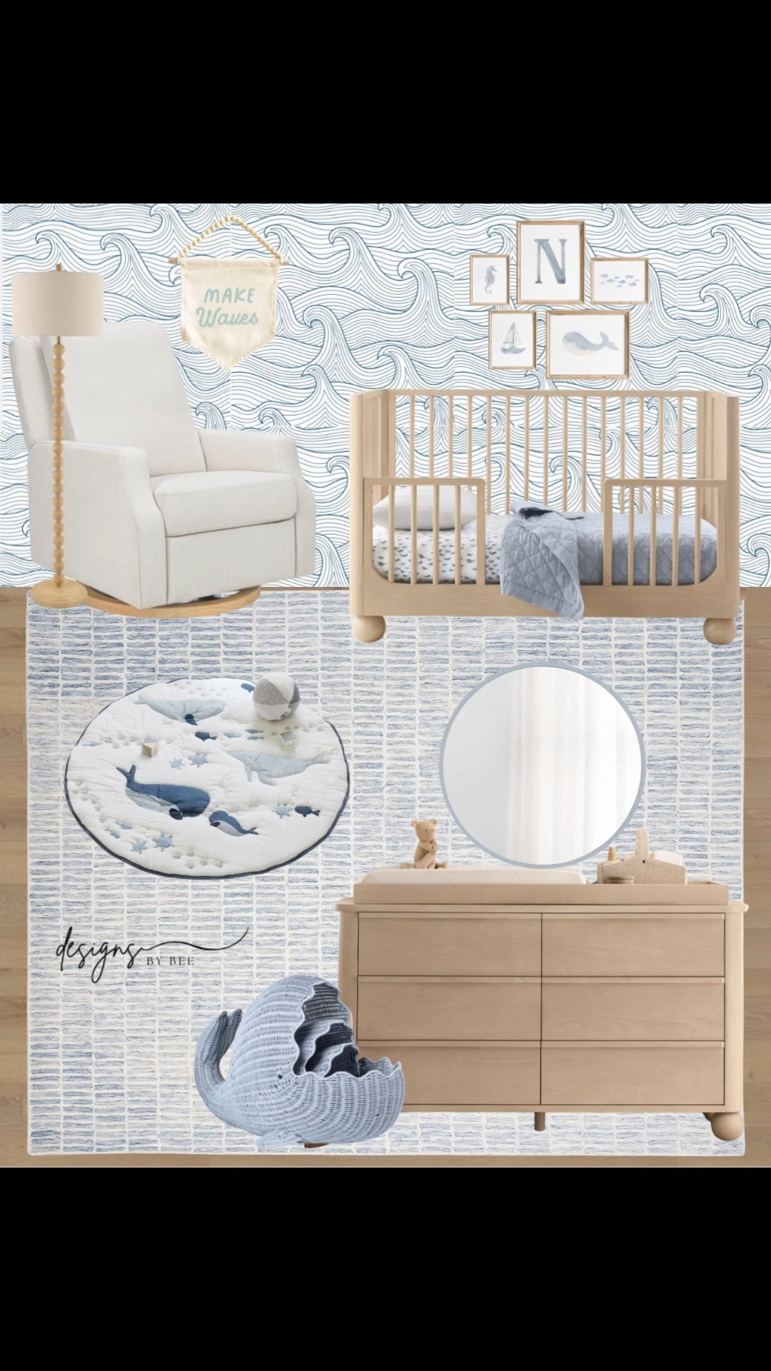 nursery decor, baby boy nursery, coastal nursery, whale nursery theme, ocean nursery, light wood nursery, natural nursery, blue and beige nursery, nursery mood board, nautical nursery art, wave wallpaper, light wood crib, toddler bed transition, nursery dresser, changing table, nursery swivel glider, white glider, blue nursery rug, whale play mat, wicker whale basket, nursery floor lamp, nursery mirror, sea life decor, nursery inspiration, baby room ideas

Follow my LTK @Designs.ByBee on the @shop.LTK app to view this post and get my exclusive app-only content!

#liketkit #LTKmomlife #LTKHome #LTKBaby
@shop.ltk
https://liketk.it/5PnBy