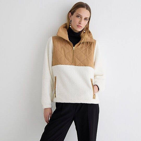 Quilted sherpa fleece half-zip pullover | J.Crew US