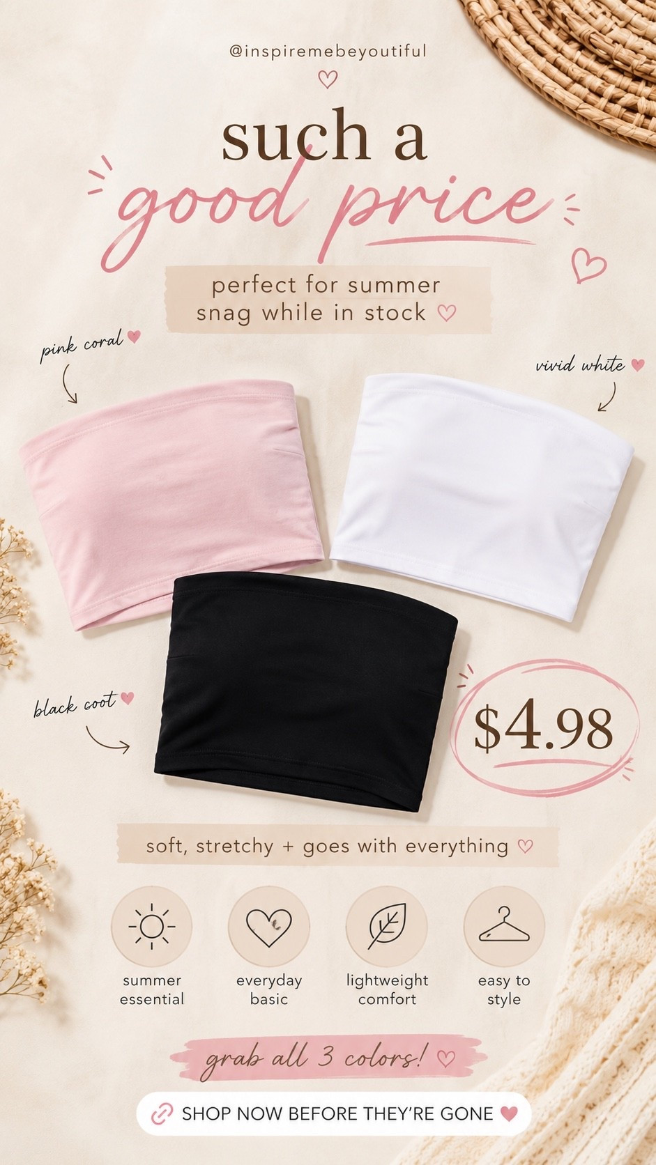 These tube tops are priced so good! Perfect basic to have for Summer comes is 4 colors! You can’t beat the price

#LTKootd #LTKgrwm #LTKPetite