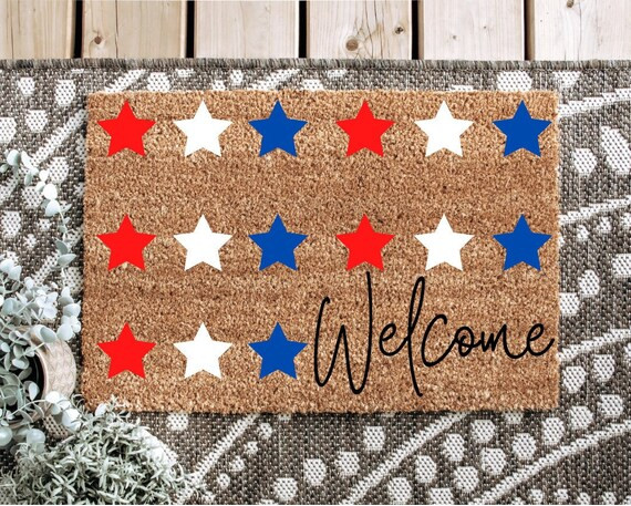 Star Welcome Doormat  | 4th of July Doormat | Memorial Day Doormat | Home Decor | Farmhouse Decor | Etsy (US)