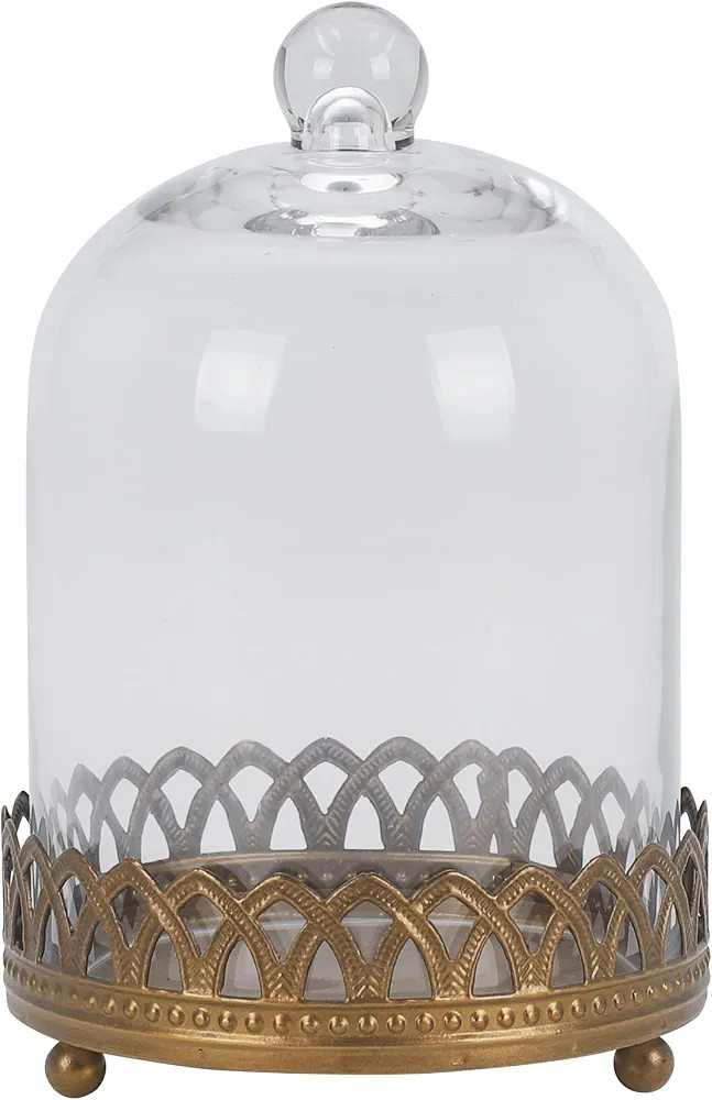 Twakutwku 8" Tall Large Sturdy Handmade Glass Cloche Dome with Metal Base in Gold for Plant, Terr... | Amazon (US)